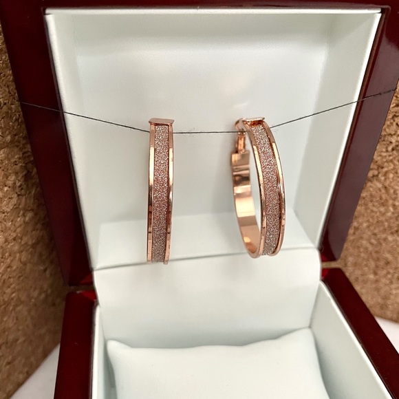 Rose Gold Shimmer Pierced Earrings - Picture 2 of 6